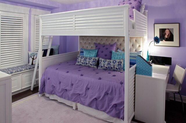 Tween Purple And Teal Bedroom With Bunk Bed